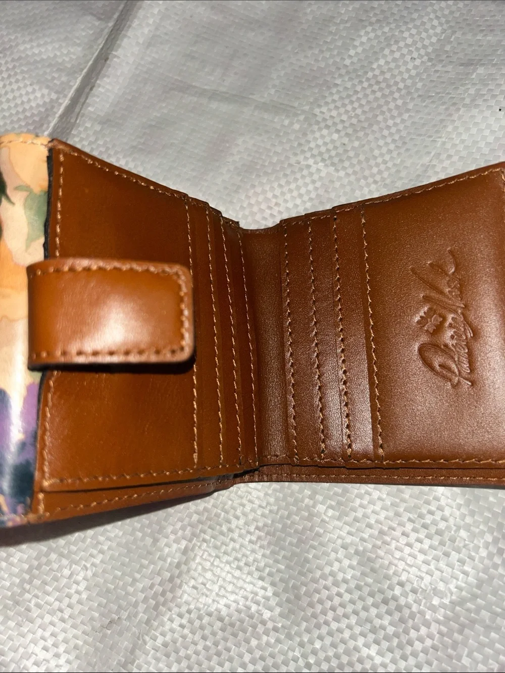 Patricia Nash Brown Leather wallet trifold with Multicolor Accents